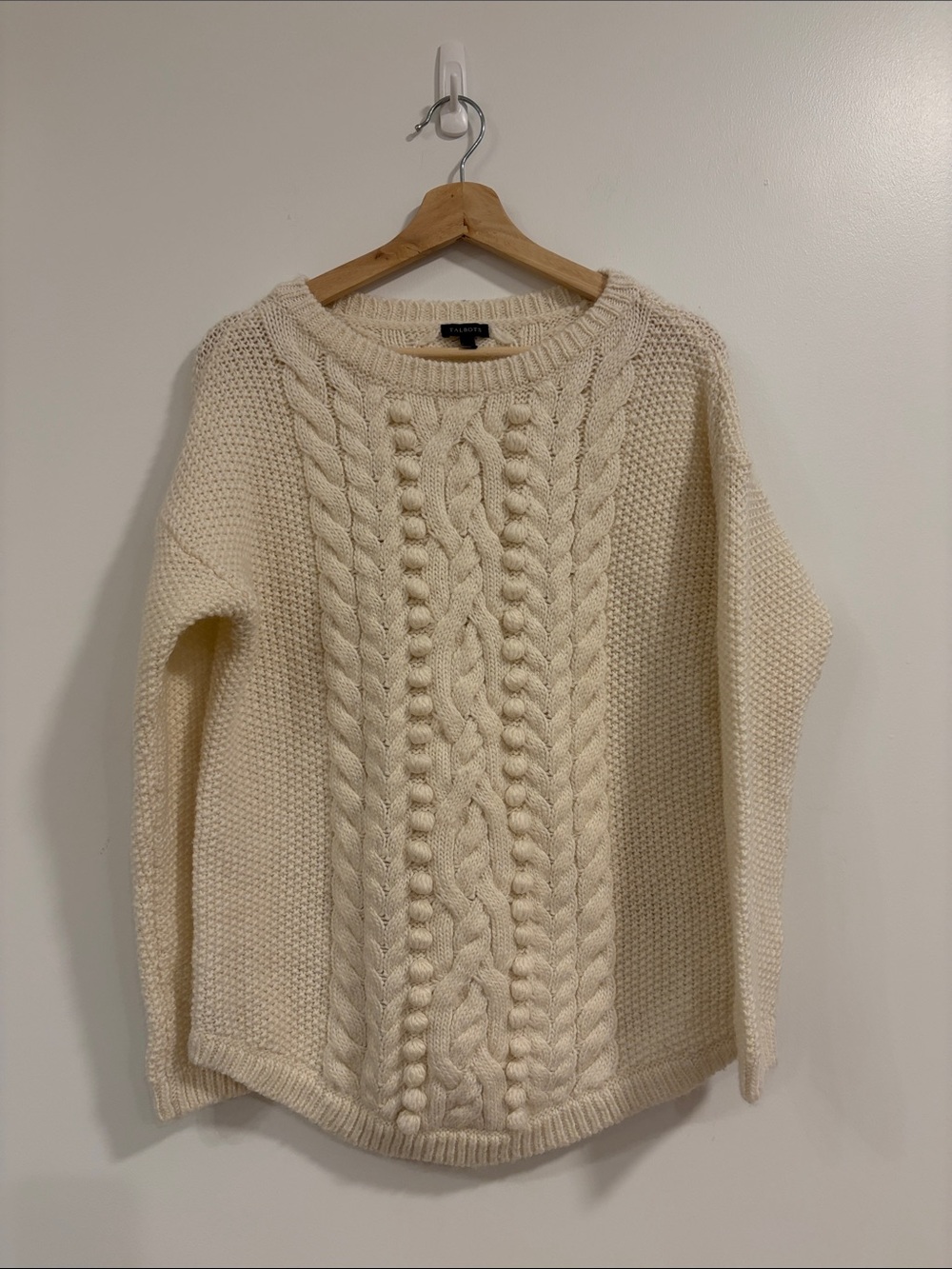 Classic Cream Wool Blend Cable Knit Sweater - Womens